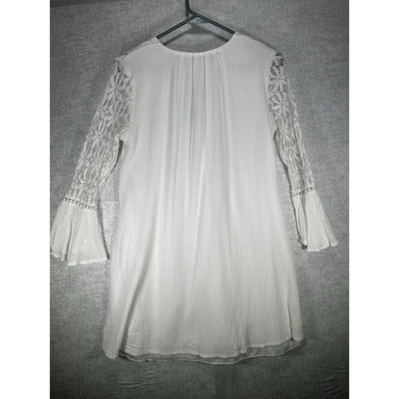 Blue Rain Boho Ivory-White Mini Dress Lace Sleeves Button Front Womens size XS - Picture 9 of 10